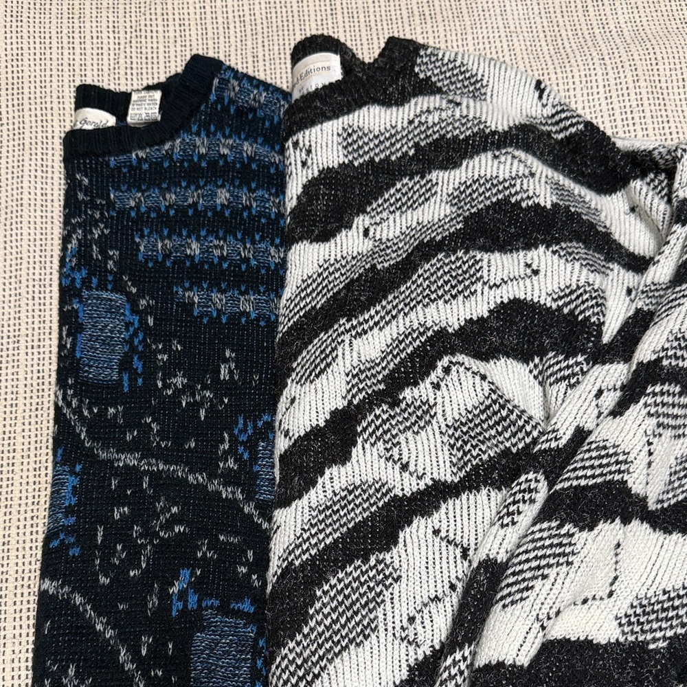 3/$20🍁SALE! 2 Vintage Black and Blue Patterned Sweaters Grandpa Core